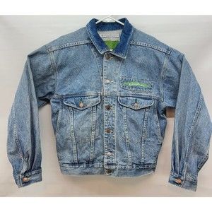 Vintage 80 90's Distressed ACID WASH Blue Jean Jacket Streetwear Coat Size M